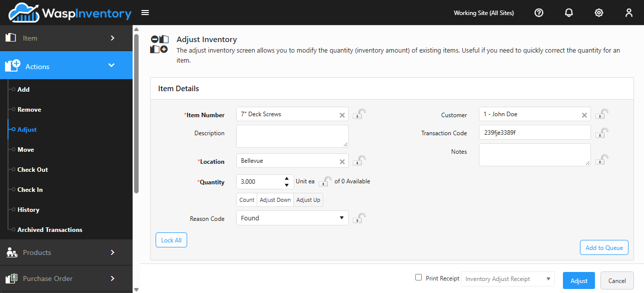Adjusting inventory