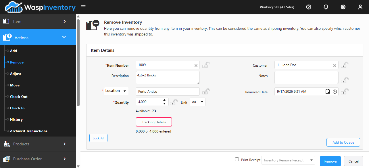 Removing inventory