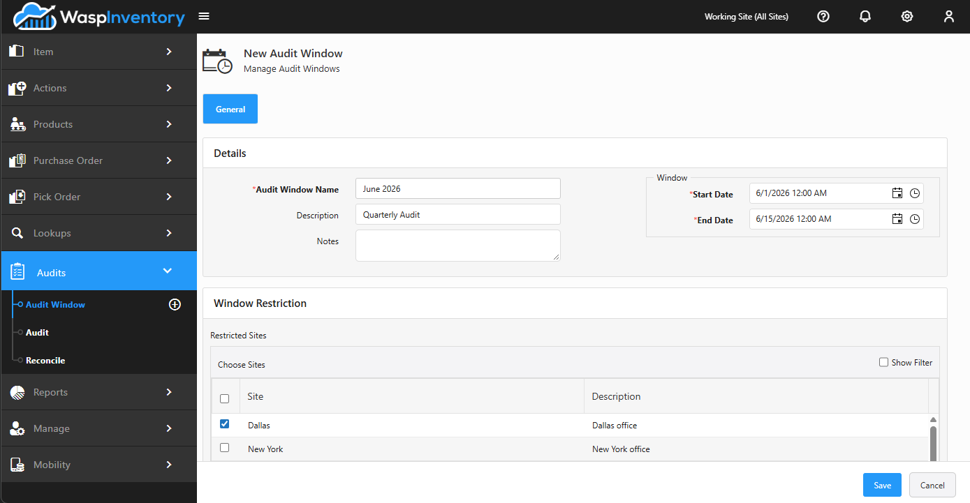Creating an audit window