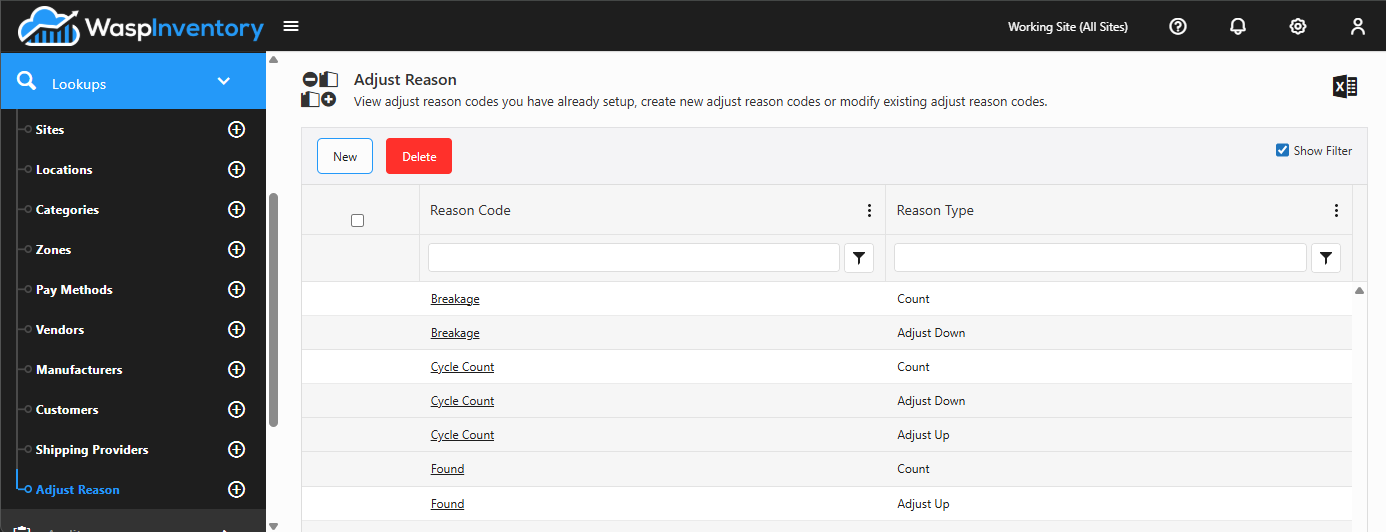 Managing adjust reasons