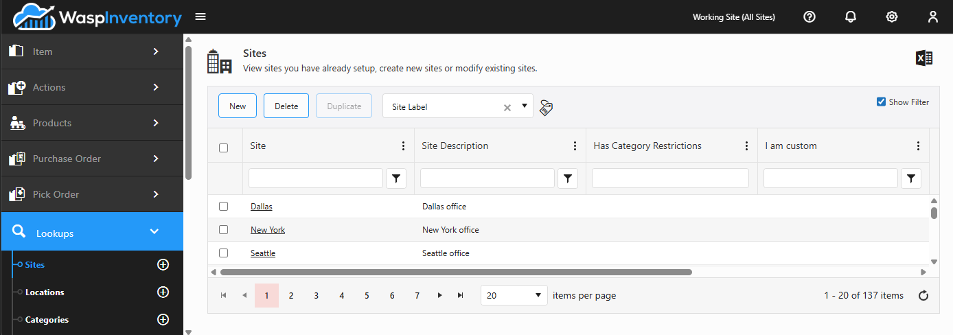 Managing sites
