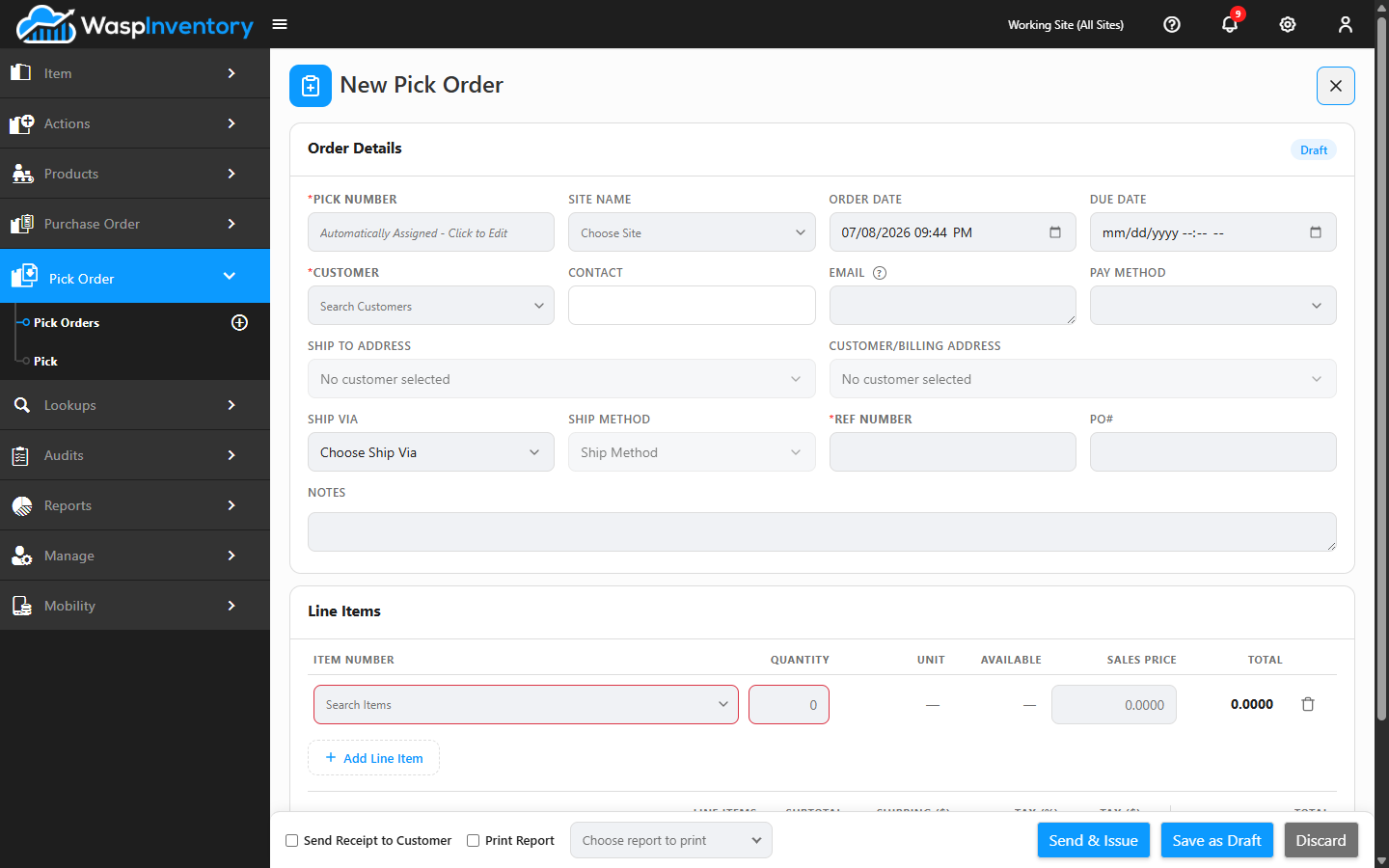 Creating a pick order