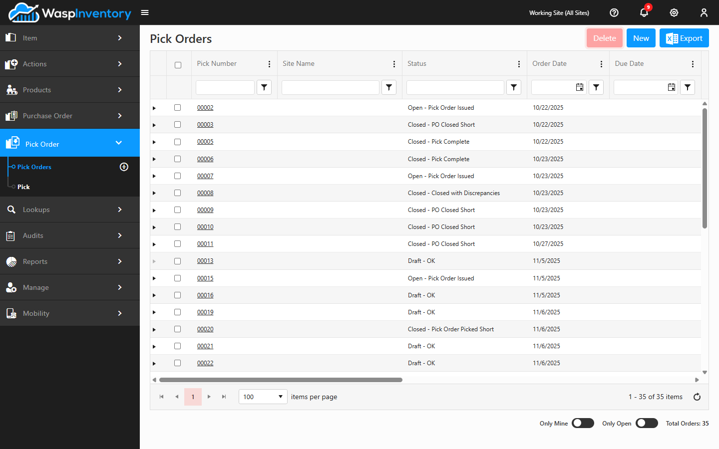 The Pick Orders list