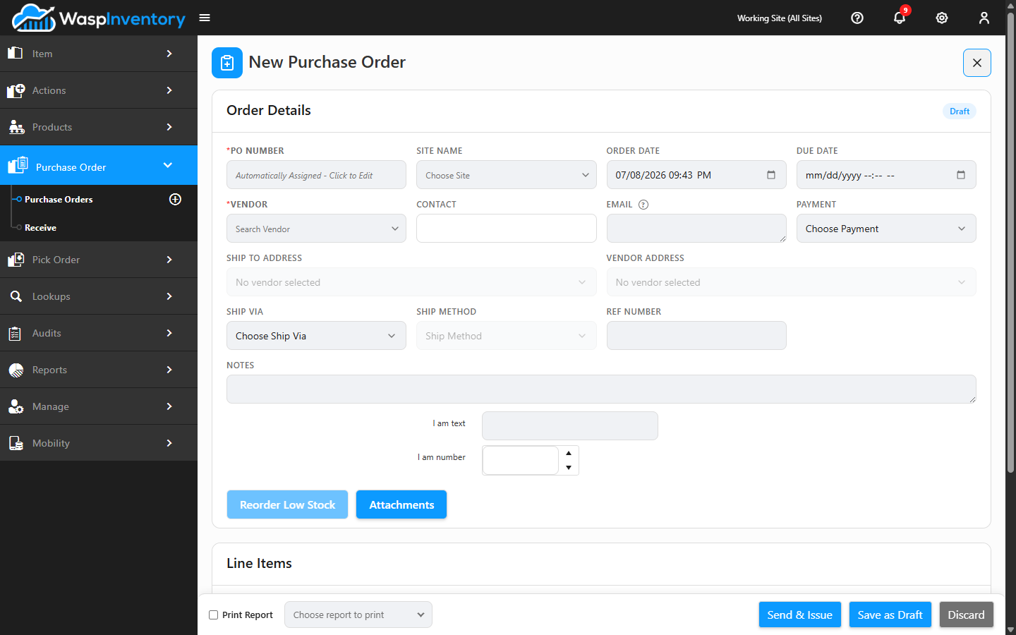 Creating a purchase order