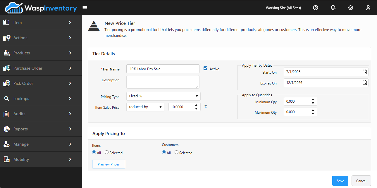 Managing pricing tiers