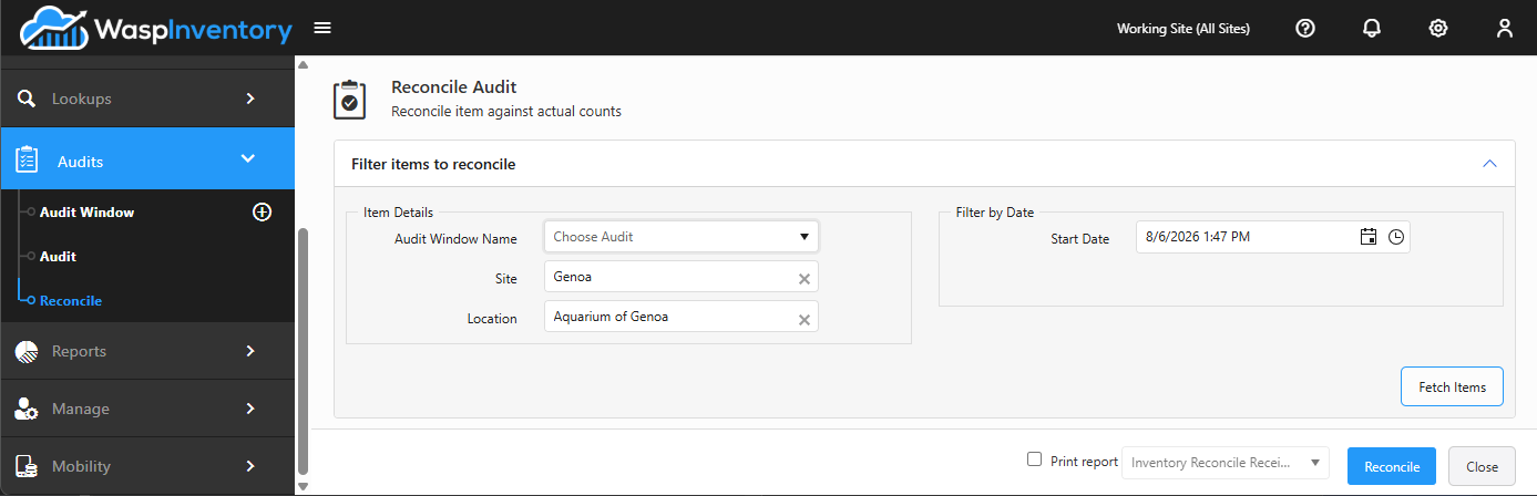 Filtering items to reconcile