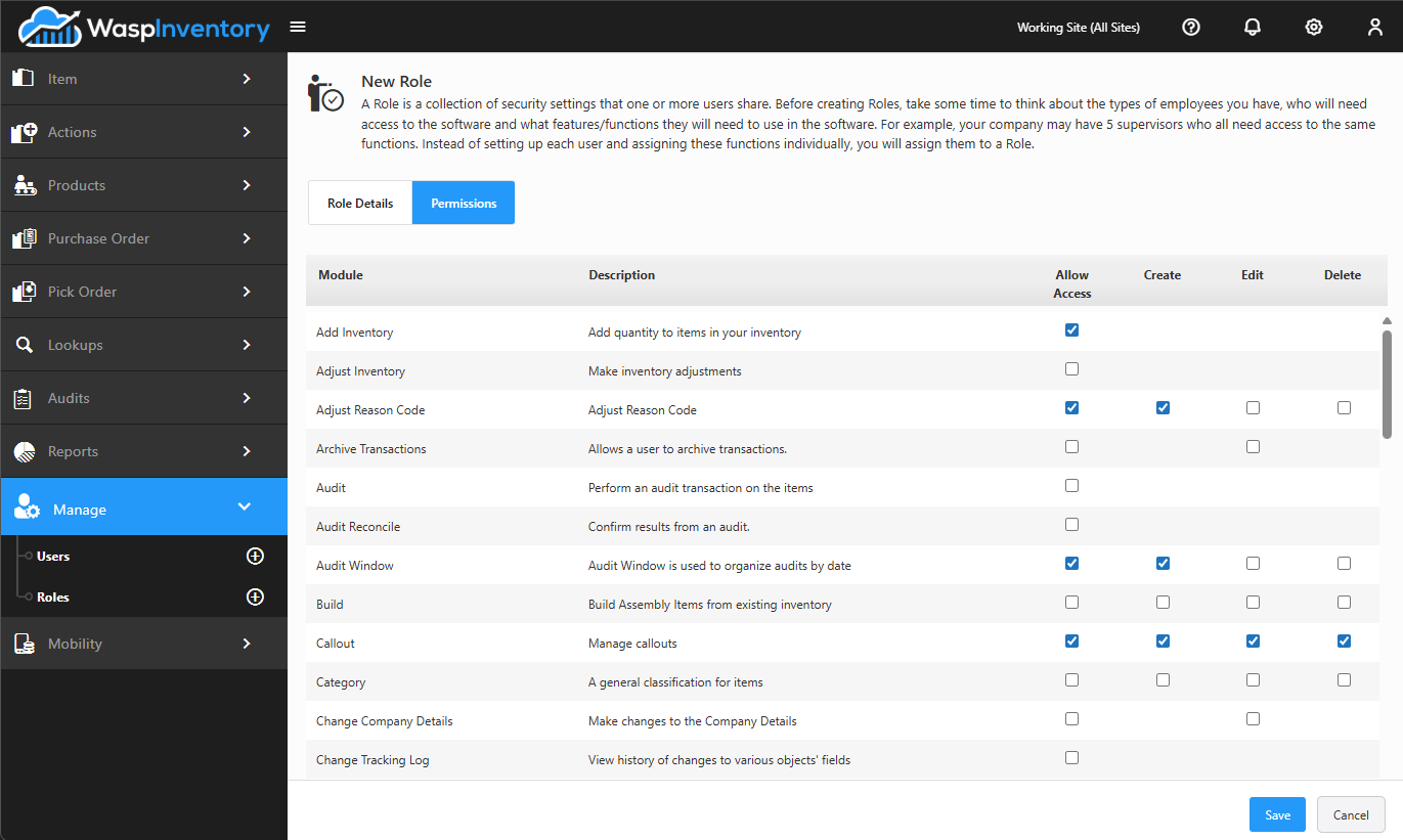 Granular permissions for a role