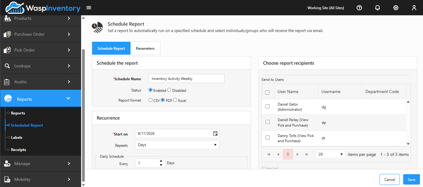 Setting up a scheduled report